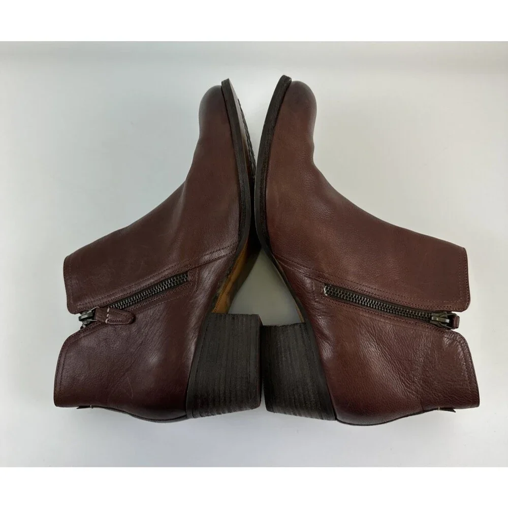 Clarks Artisan Maypearl Ramie Ankle Boot Brown Leather Zip Block Heel‎ Womens 10